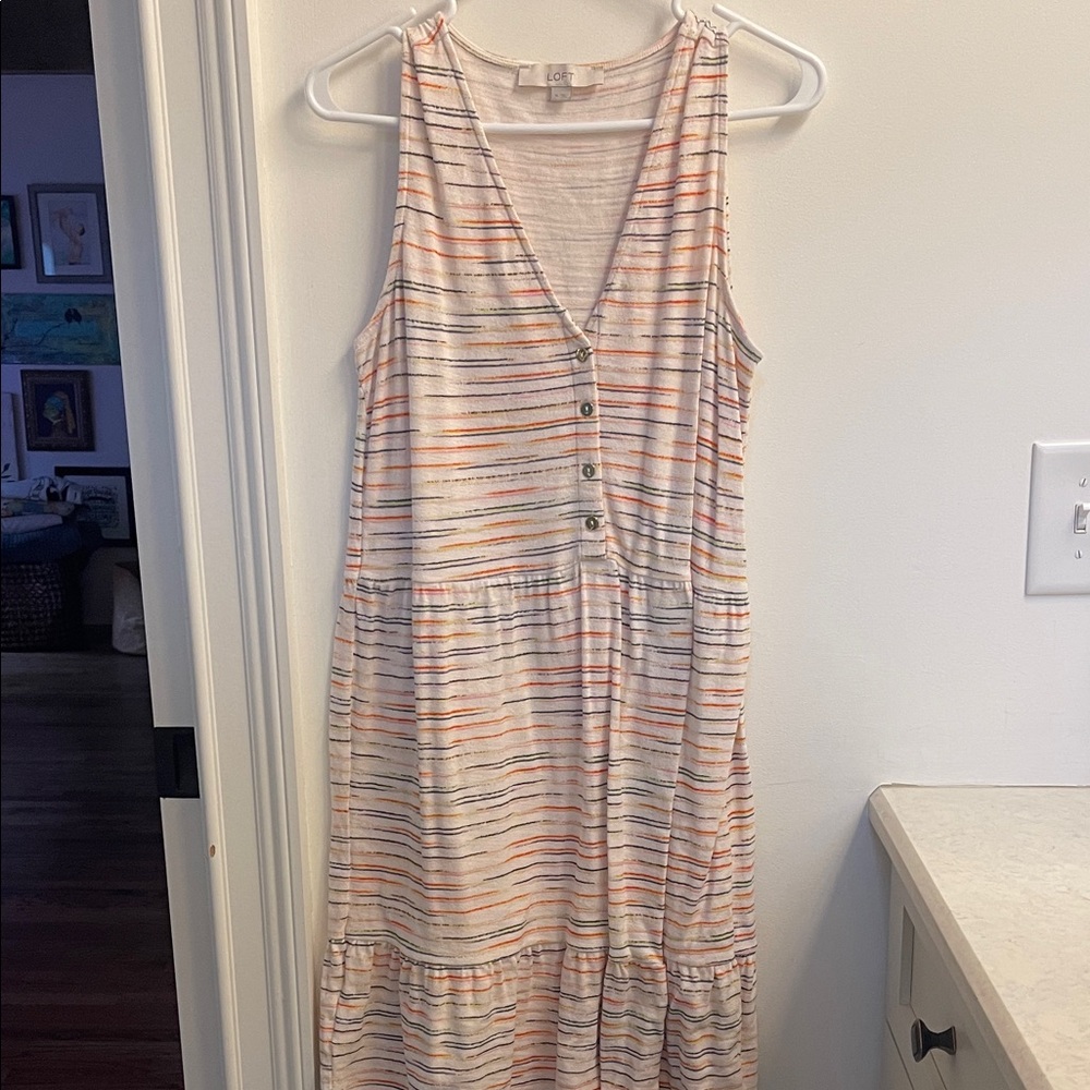 LOFT Sleeveless Midi Dress with Multicolor Stripes